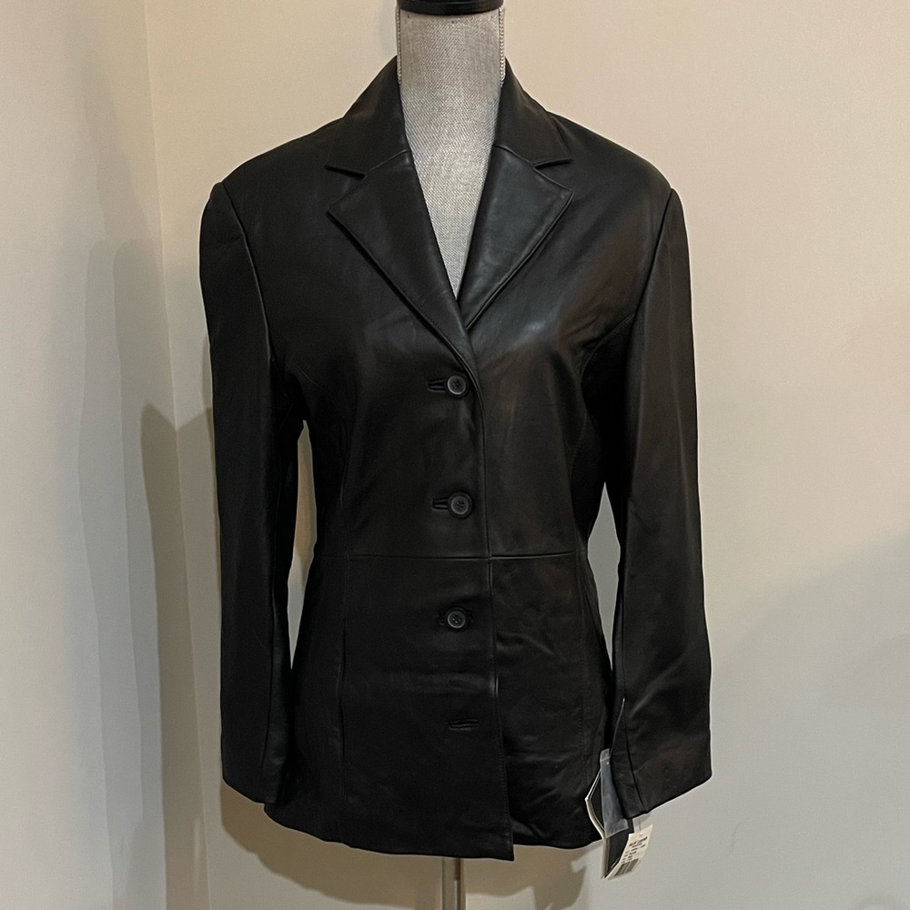 Adler Leather Classic Black Leather Blazer Jacket - Women size medium